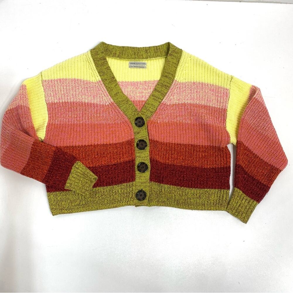 Urban Outfitters Turner Ribbed Button Down Cardigan Multi Color Stripe S